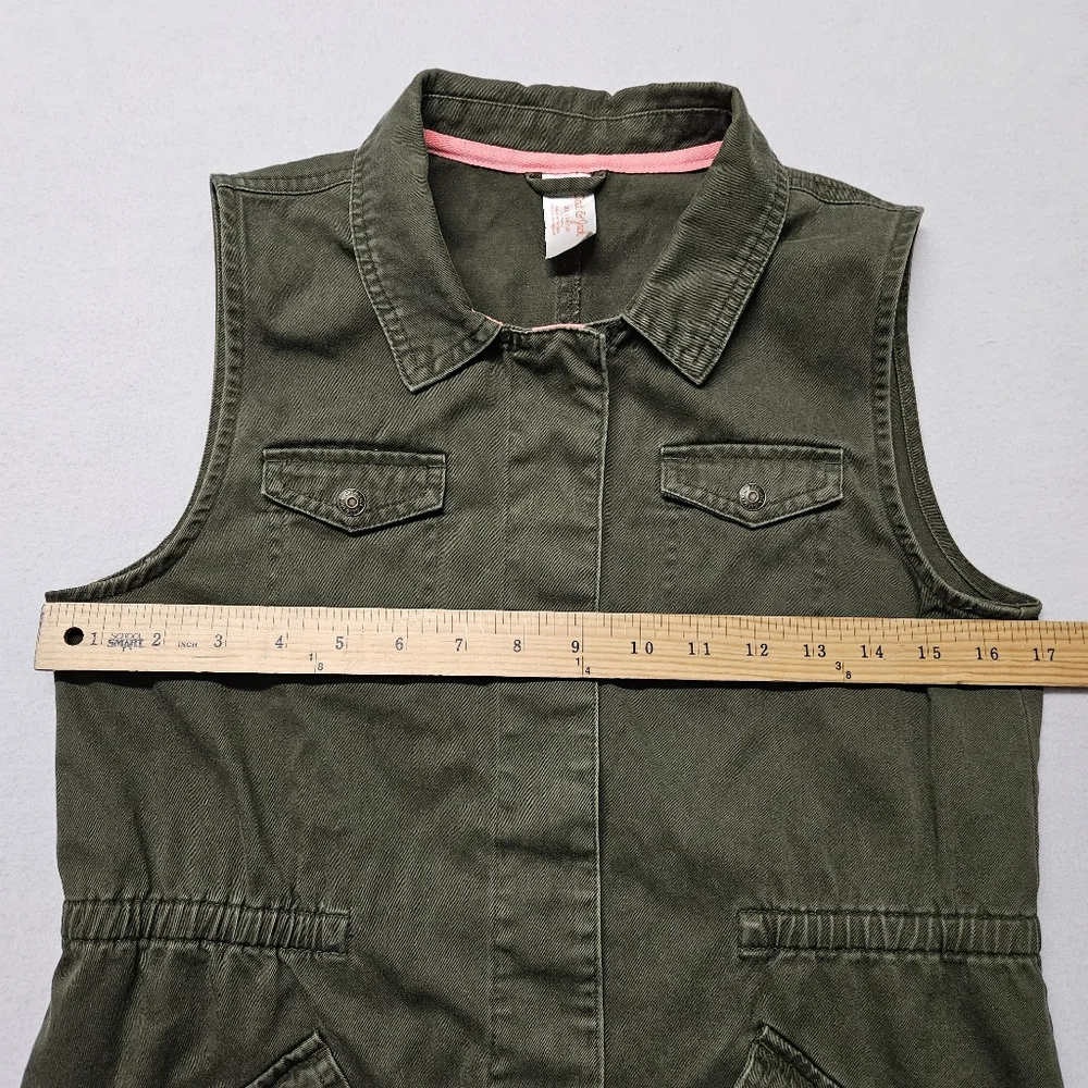 Cat & Jack Vest Snaps Pockets Green Pink Sz 14 16